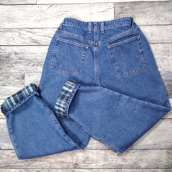 L.L. Bean Denim - Vintage L.L. Bean Flannel Plaid Lined Mom Jeans 12